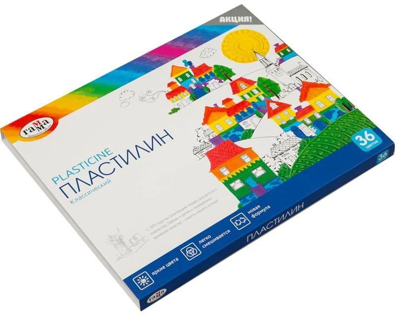 Пластилин "Классический", 36 цв. по 20 г, стек, картон. уп, "Гамма"