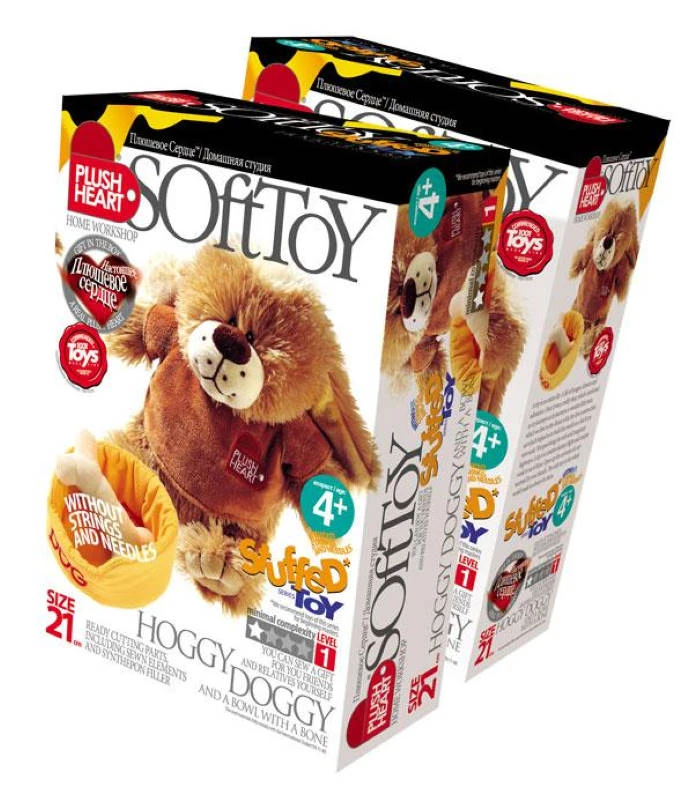 Плюшевое сердце. Песик Хогги и мисочка с косточкой. 21 см. Шитье игрушки. 4+. "Эльф-Маркет"