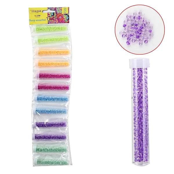 Бисер для декоративных работ 2 мм.*10 цв, 12 пластиковых туб, 8 см, 7,5 г. "Tukzar"