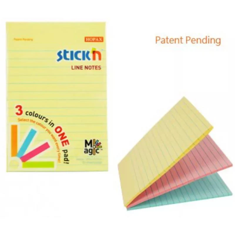 Блок для записи "Stick`n Magic Pads" бумажный 90 л, 3 цв, линия, липкий слой, 150*101 мм, 70 г/м2, "Hopax"