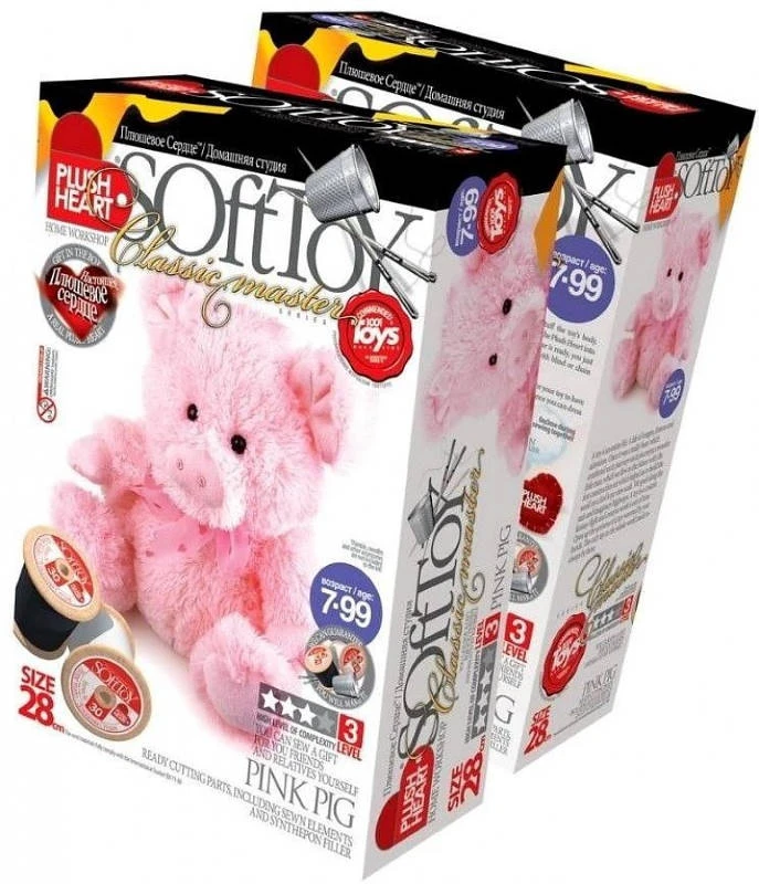 Плюшевое сердце. Свинка розовая. 28 см. Шитье игрушки. 3 уровень. 7+. "Эльф-Маркет"