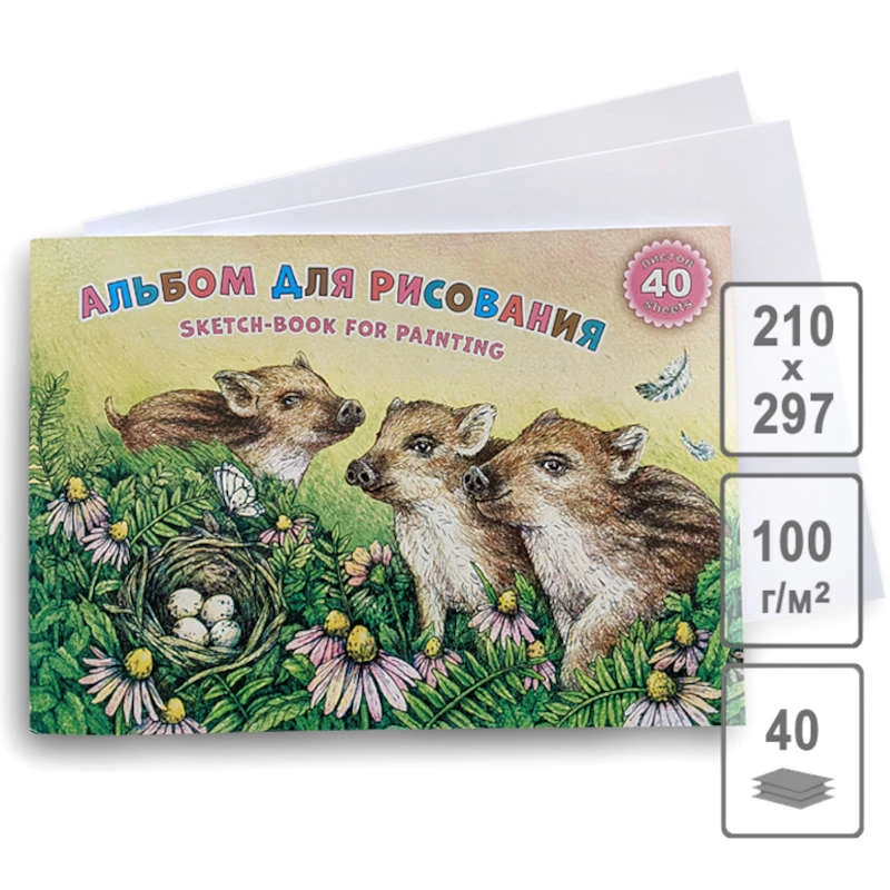 Альбом для рисования 40 л. ф.А4 (297*210 мм), 100 г/м2, склейка сбоку, картон обл, "Лилия Холдинг"