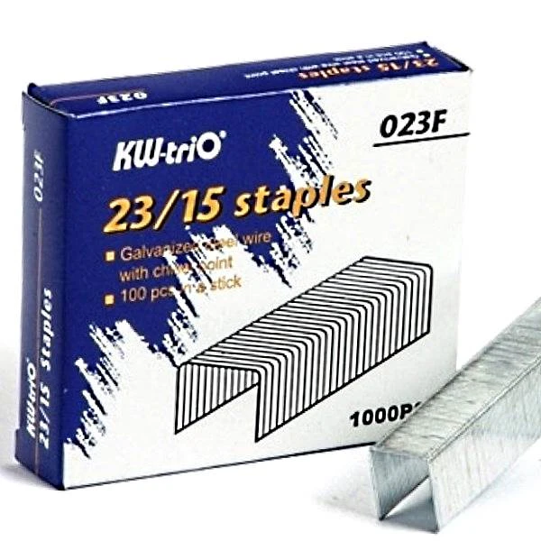 Скобы для степлера № 23/15, заточенные, до 120 л, 1000 шт, оцинкованная сталь, картонная коробка, "KW-trio"