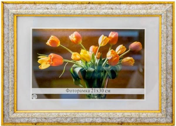 Рамка настенная, багет белый/золотистый 26 мм, пластик, стекло, 300*400 мм (А3), "Мир рамок"