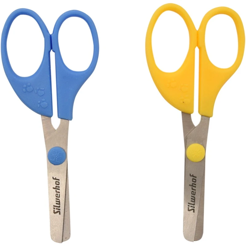 Ножницы детские для левшей, 130 мм, тупоконечное лезвие 68 мм, нержавеющая сталь, пластиковые ручки, "Silwerhof"