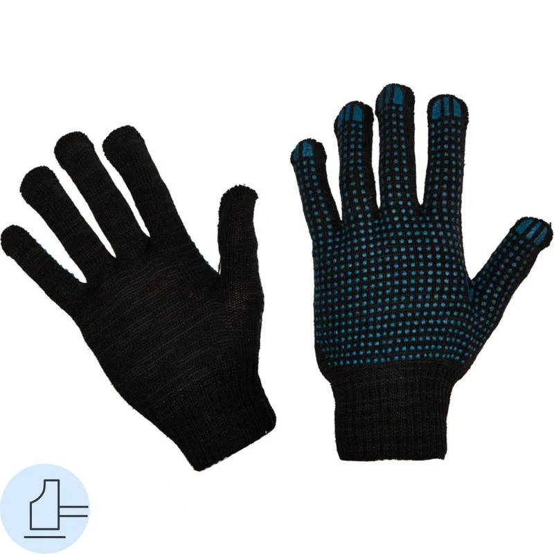 Перчатки трикотажные, 4-х ниточные, точечное ПВХ, черные, 10 класс