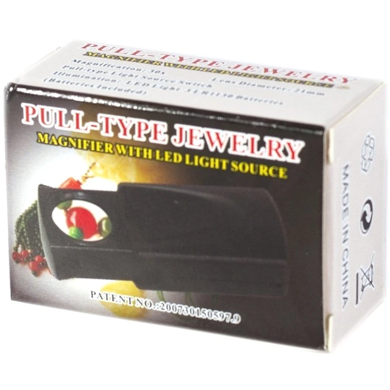 Лупа "Pull-Type Jewelry" 20-ти кратное увеличение, d- 21 мм, фонарик, пластиковый футляр, "Alingar"