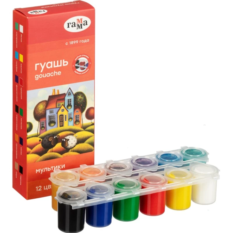 Гуашь 12 цв. по 15 мл, картон. уп, "Гамма"