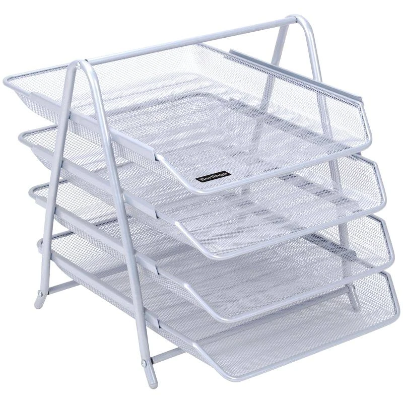 Лоток для бумаг горизонтальный "Steel&Style", 4 уровня, сетчатый, металл, h-360, ширина 300 мм, "Berlingo"