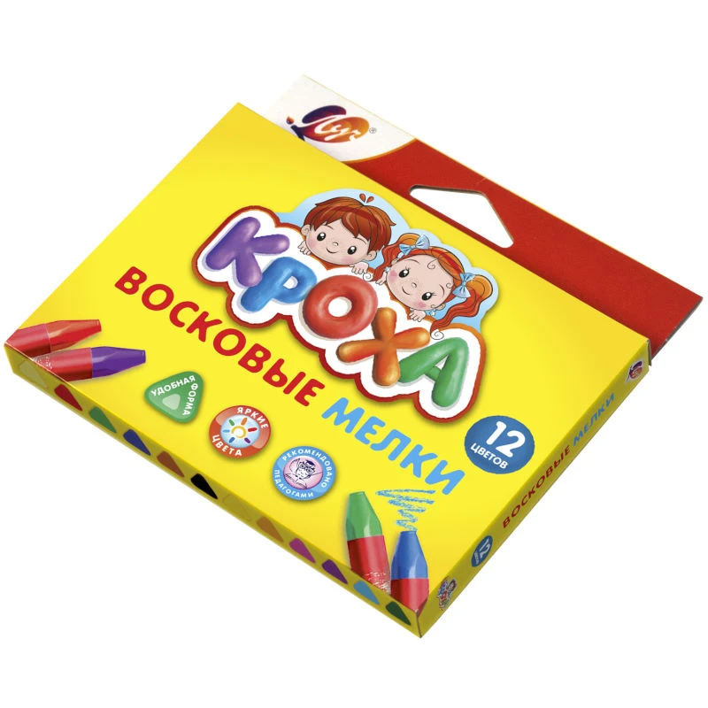 Мелки восковые "Кроха", 12 цв, трехгранные, картон. уп, "ЛУЧ"