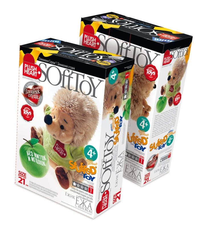 Плюшевое сердце. Ежик с яблоками. 21 см. Шитье игрушки. 1 уровень. 4+. "Эльф-Маркет"