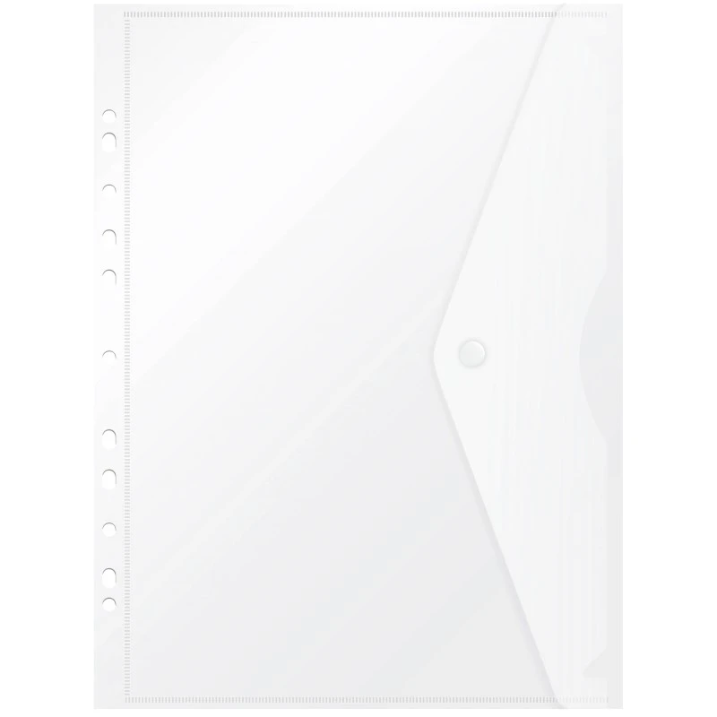 Папка-конверт ф.А4, боковая перфорация, кнопка, полипропилен 0,18 мм, "Бюрократ"