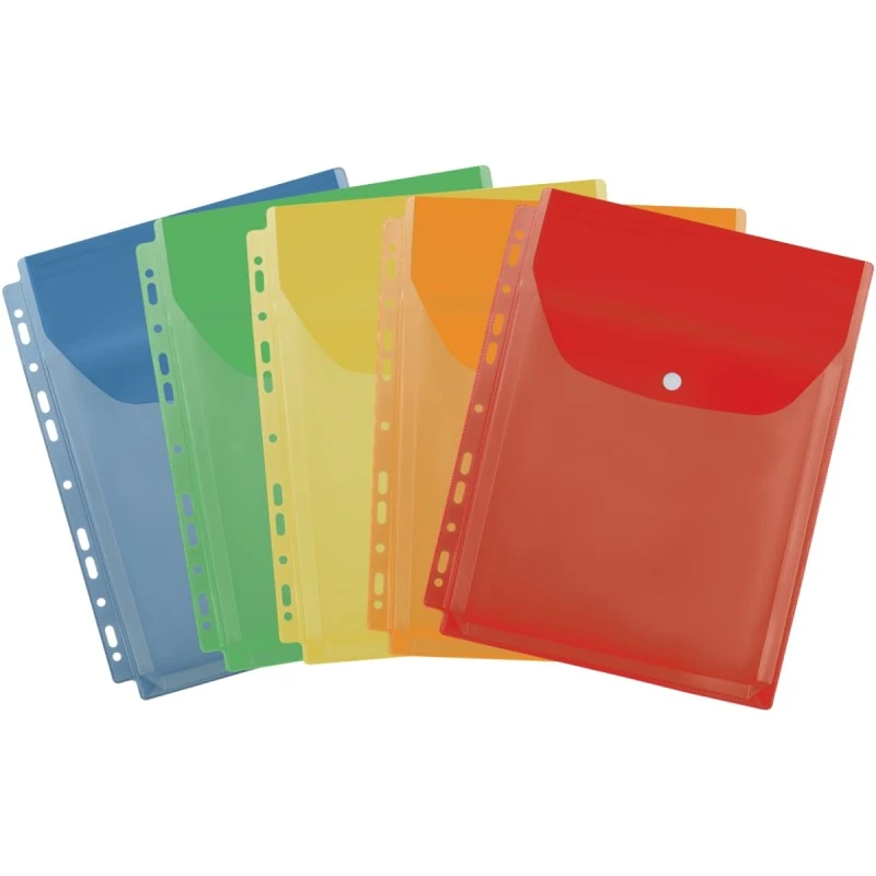 Папка-вкладыш цветной ф.А4 (306*228 мм), перфорация, вертикальная загрузка, клапан с кнопкой, расширение до 250 л, ПВХ 180 мкм, упак. 5 шт, "OfficeSpace"