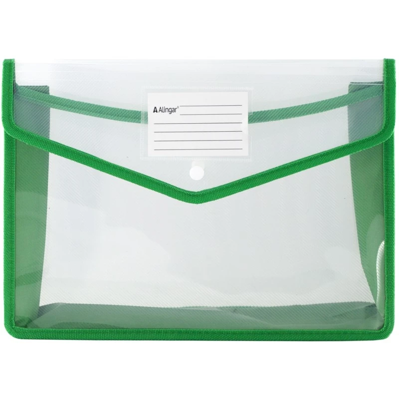 Папка для бумаг горизонтальная ф.А4, кнопка, карман для визитки, пластик 450 мкм, тканевая окантовка, 330*250*75 мм, "Alingar"