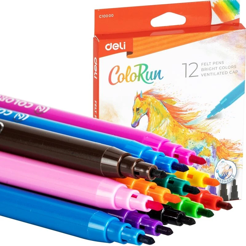 Фломастеры "ColoRun" 12 цв, 145 мм, линия 1 мм, картон уп, "Deli"