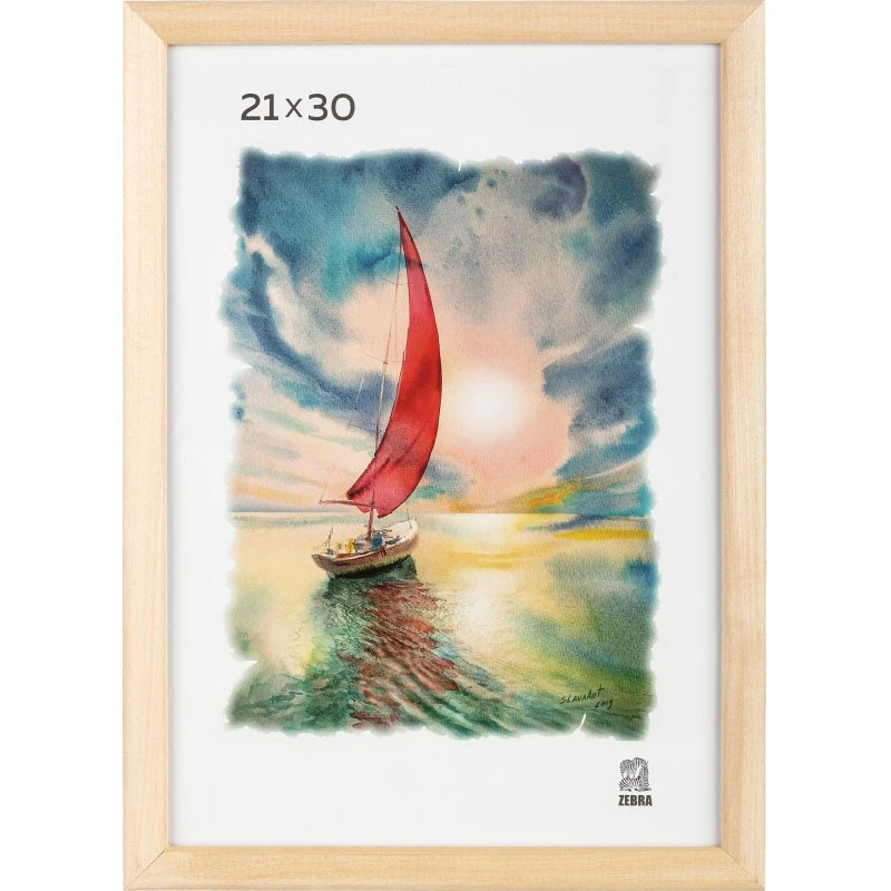 Рамка настенная, багет 13 мм, некрашеное дерево, стекло, 210*300 мм (А4)