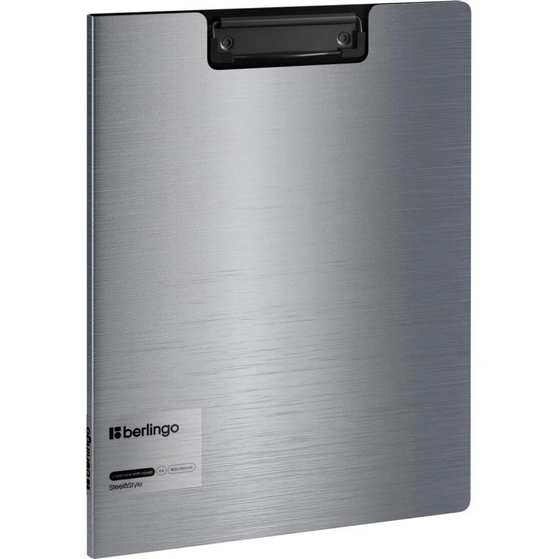 Планшет ф.А4 (235*320 мм), верхний металлический зажим, торец 10 мм, верхняя створка, полифом 1800 мкм, серебристый металлик, "Berlingo"