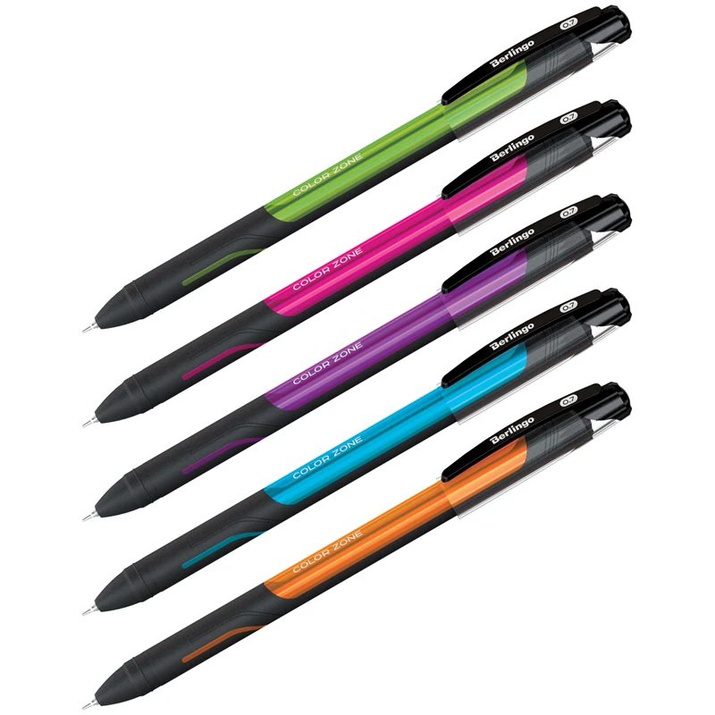 Ручка шариковая "Color Zone stick", синий сменный стержень 132 мм, масляная основа, игловидный наконеник 0,7 мм, линия 0,5 мм, прорезиненный корпус, "Berlingo"