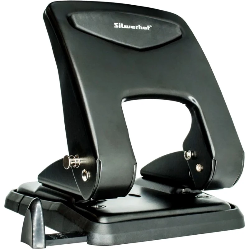 Дырокол 2 отверстия 6 мм, до 55 л, между отверстиями 80 мм, металлический, пластиковая линейка, "Silwerhof"