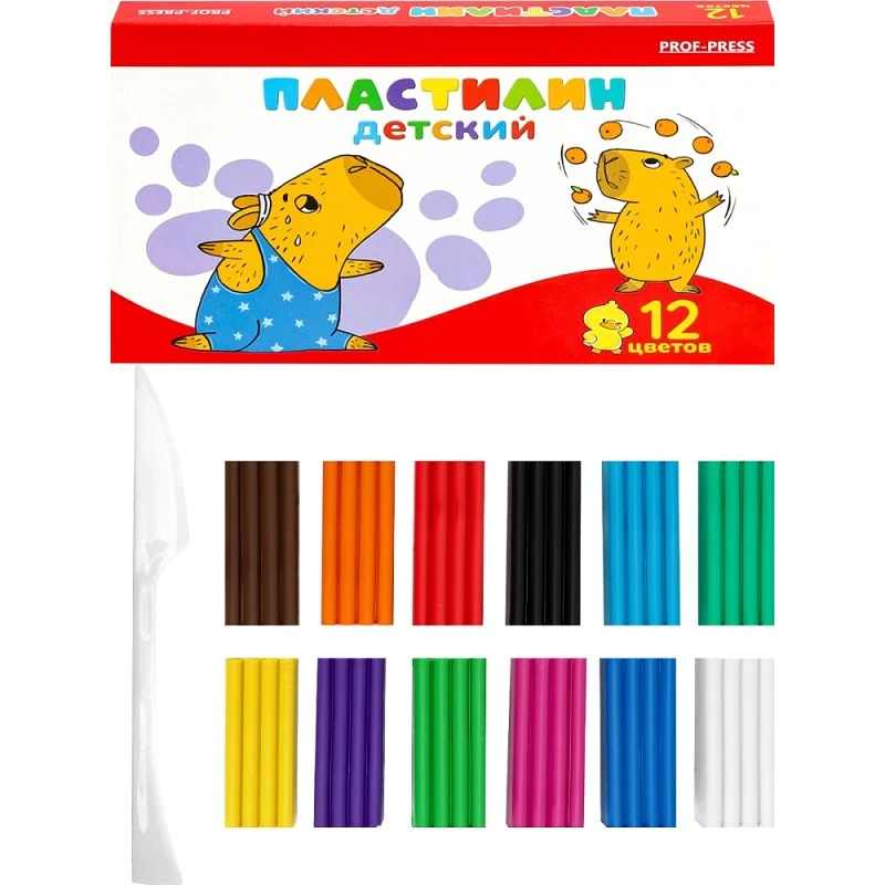 Пластилин 12 цв. по 15 г, стек, картон. упак, "Проф-Пресс", уцененная, повреждена коробка