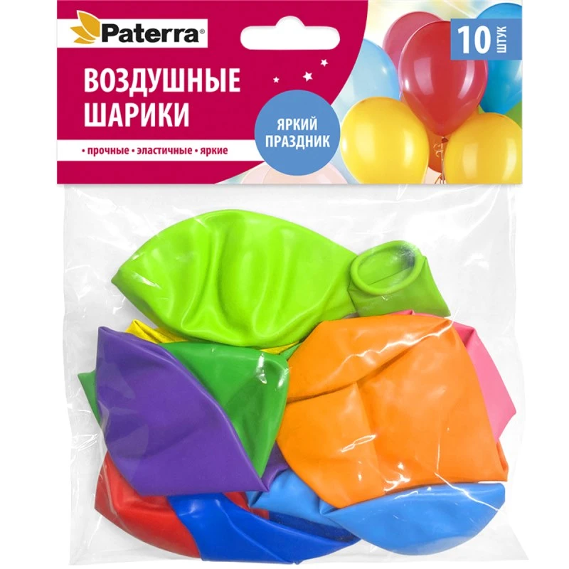 Разноцветный воздушный шарик d-30 см, упак. 10 шт, "PATERRA"