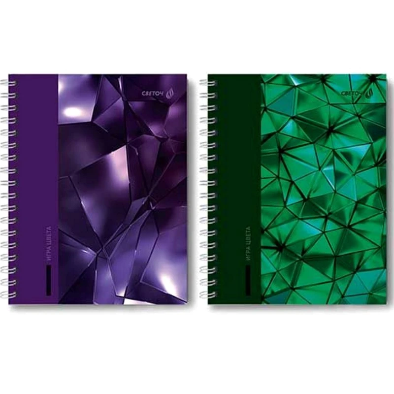 Тетрадь 96 л. ф.А5 (162*210 мм), клетка, металлический гребень сбоку, ламинированная твердая обл, "SVETOCH"