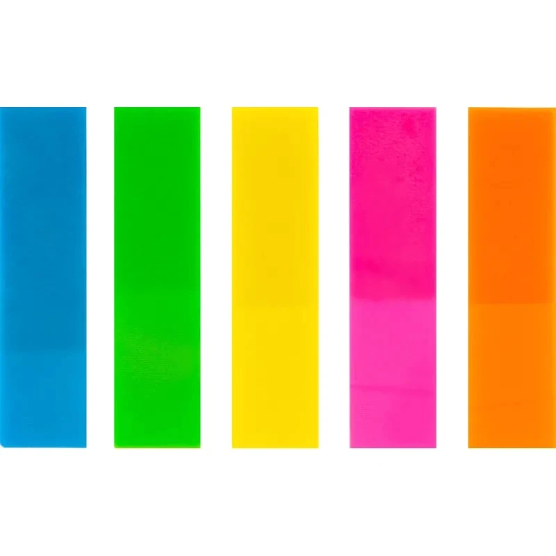 Пластиковые неоновые закладки 5 цв.*25 л, липкий слой, 12*45 мм, "Банко"