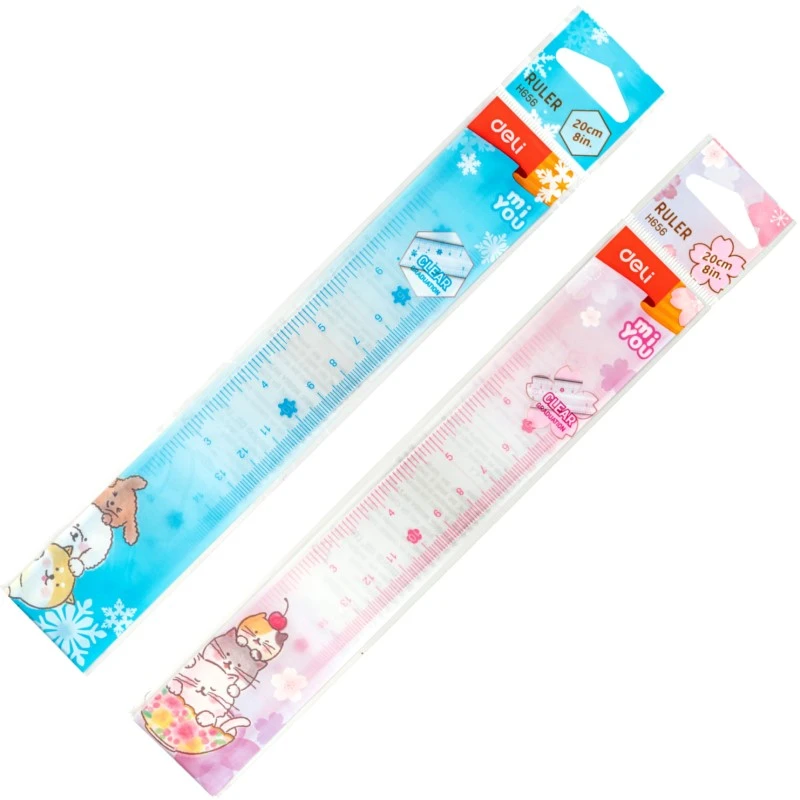 Линейка 200 мм. ширина 29 мм, скошенный край, двухсторонняя шкала, полистерол, "Deli"