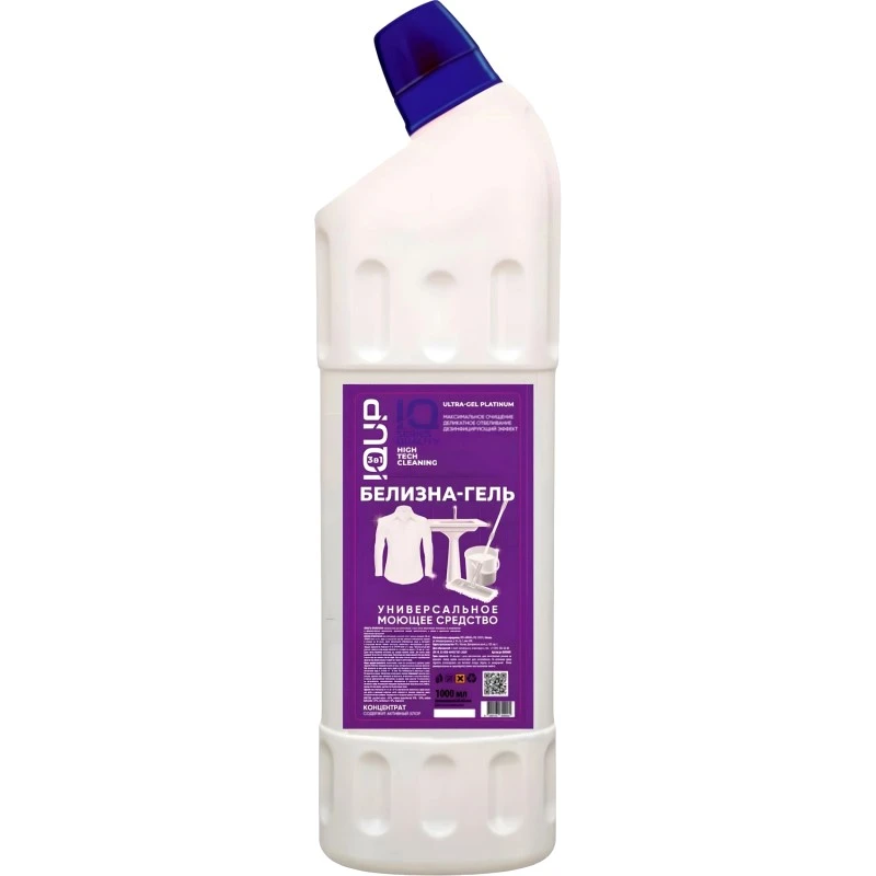 Отбеливатель "Белизна гель Концентрат IQUP Plain White", хлор 15-30%, 1000 мл.