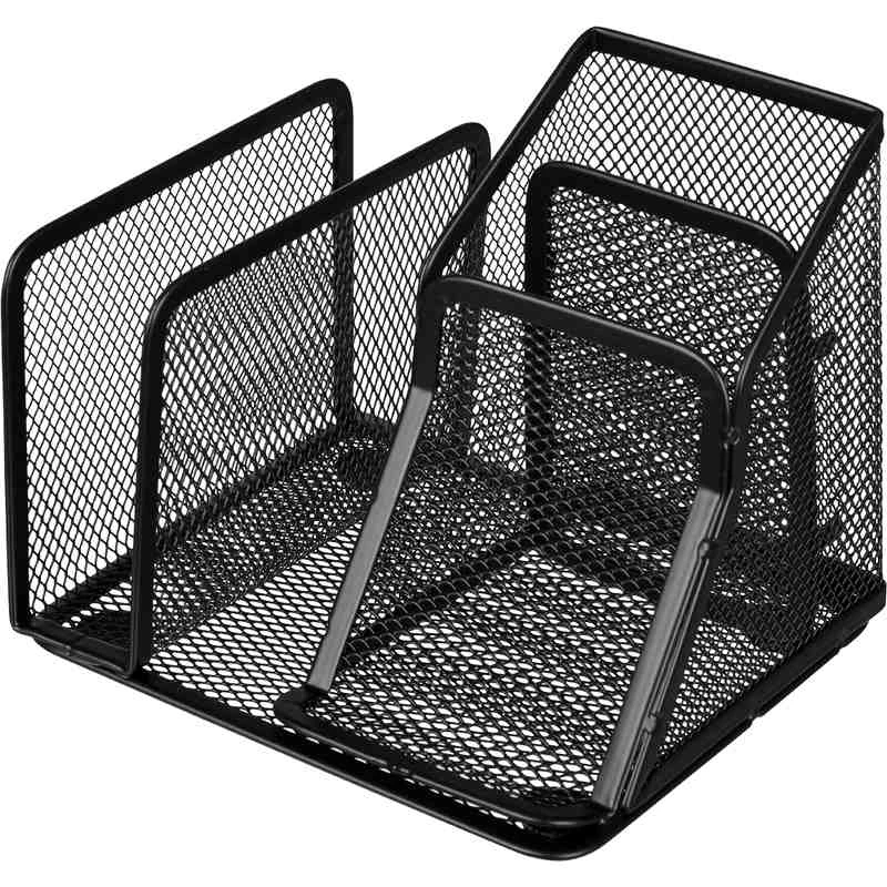 Органайзер настольный для ручек, писем, 4 отделения, металлическая сетка, черный, 145*130*128 мм, "Attache"