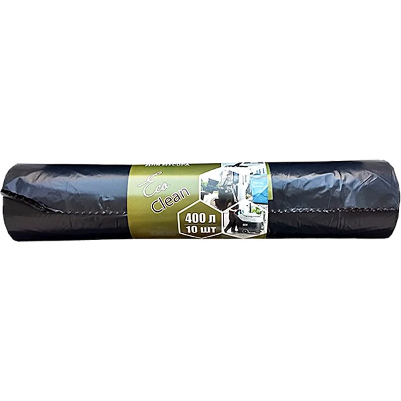 Мешки для мусора 400 л, 1200*1500 мм, ПВД 45 мкм, черный рулон 10 шт, "Ecoclean"