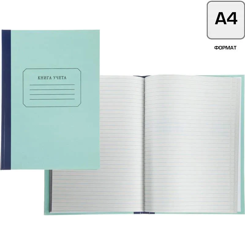 Книга учета 96 л, ф.А4 (200*290 мм), линия, сшивка сбоку, картонный переплет, бумвиниловый корешок, "Большой КИТ"