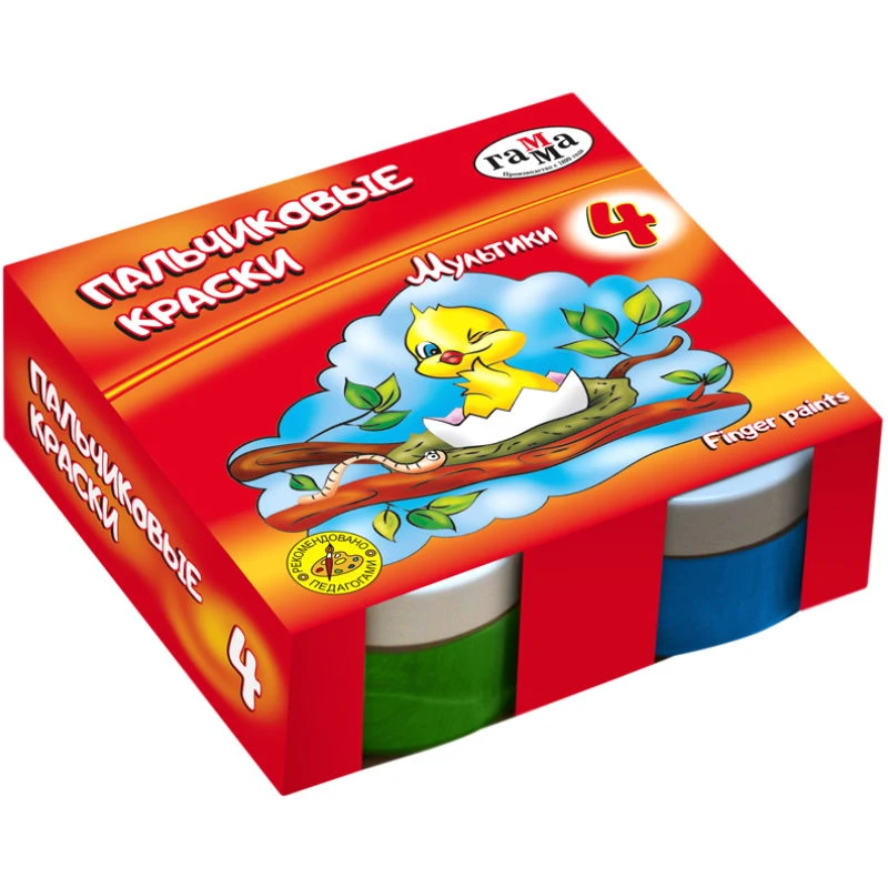 Пальчиковые краски "Мультики" 4 цв. по 50 мл, "Гамма"