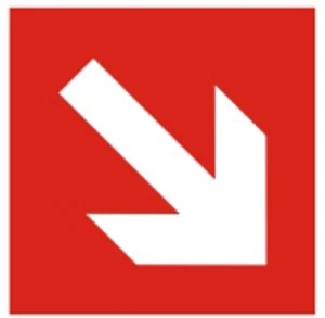 Стрелка в красном квадрате 200*200 мм Знак пожарной безопасности на пленке