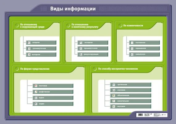 Виды информации: Учебное наглядное пособие. - М.: Дрофа, 2008. - Глянцевая односторонняя карта.