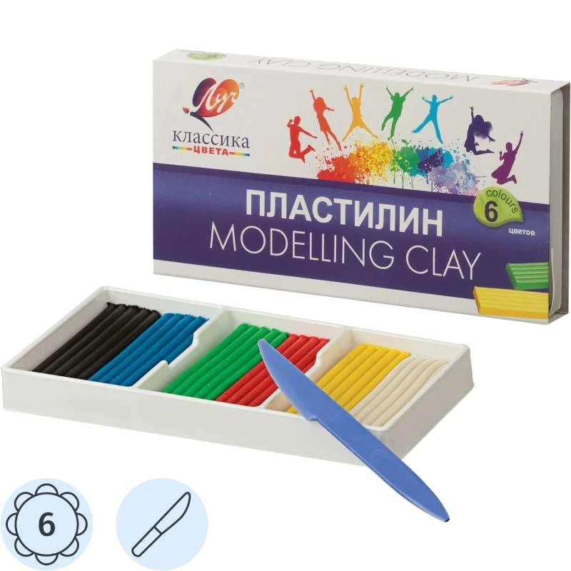 Пластилин "Классика" 6 цв. по 20 г, стек, картонная коробка, "Луч"