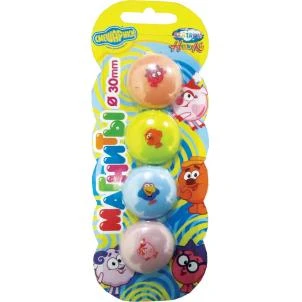 Набор цветных детских магнитов, d-30 мм, "Смешарики", "Angry birds", 4 шт, блистер, "Centrum"