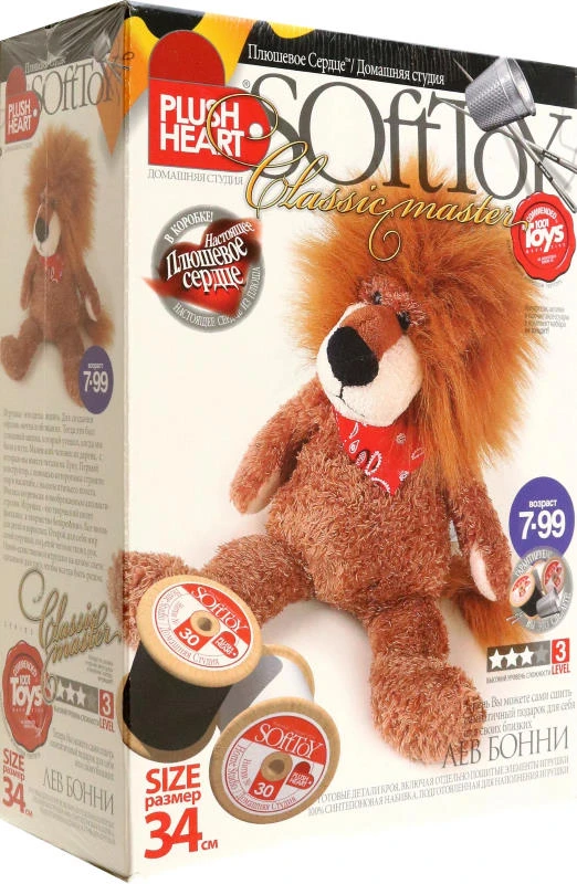 Плюшевое сердце. Бони - лев. 34 см. Шитье игрушки. 3 уровень. 7+. "Эльф-Маркет"