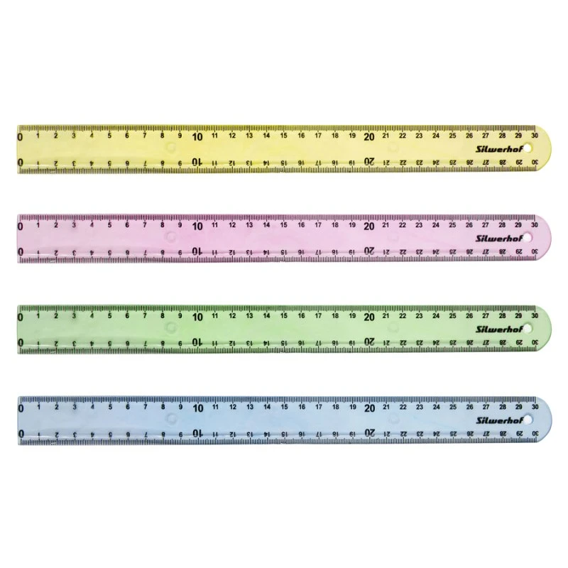 Линейка 300 мм, ширина 27 мм, двойная шкала, скошенный край, прозрачный полистирол, "Silwerhof"