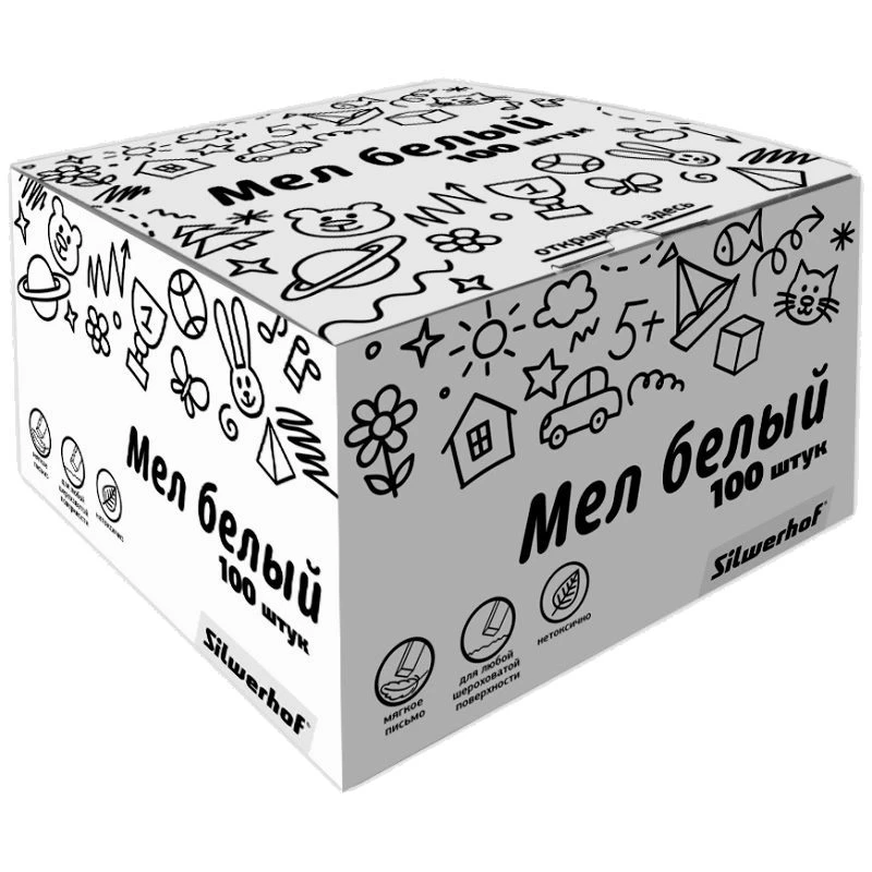 Мелки белые 100 шт, 78*12*12 мм, картон. уп, "Silwerhof"