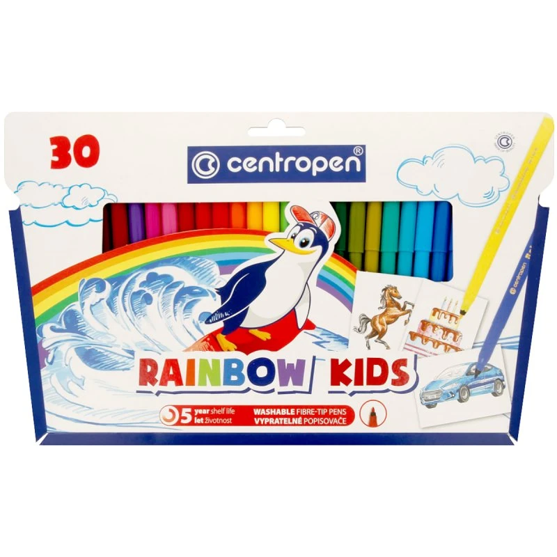 Фломастеры "RAINBOW KIDS", 30 цв, линия 1 мм, картон. уп, "Centropen"