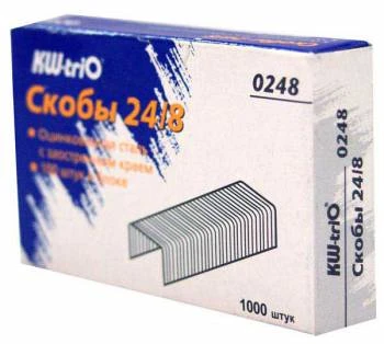 Скобы для степлера № 24/8, до 50 л, 1000 шт, заостренные, оцинкованная сталь, картон. уп, "KW-trio"