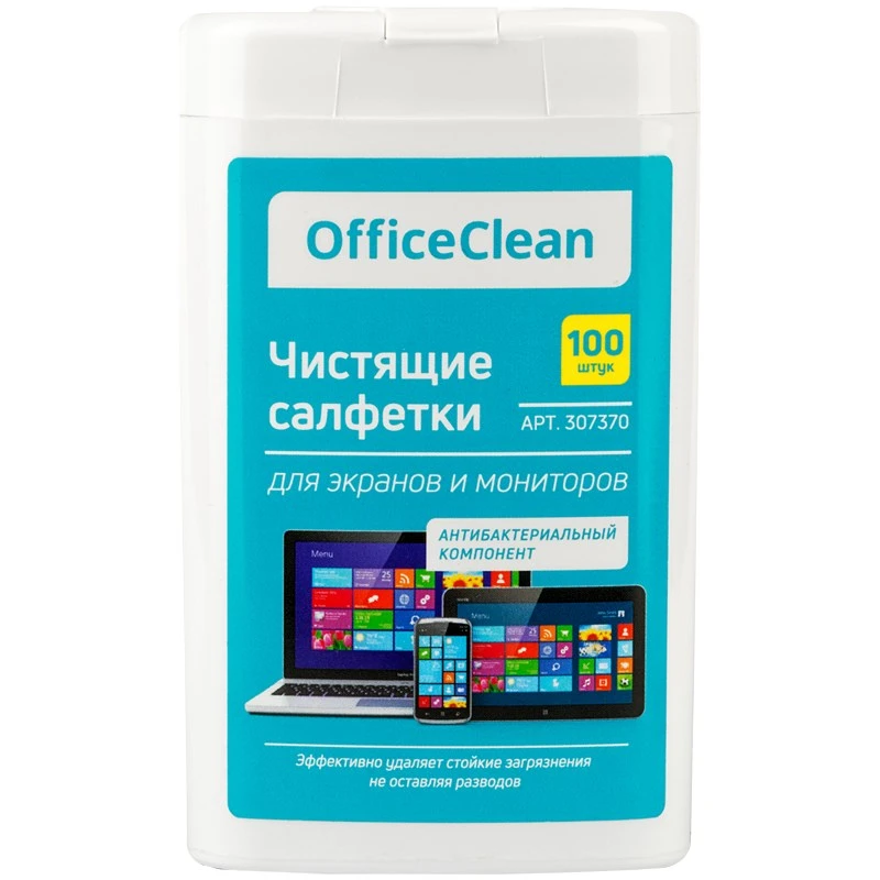 Влажные салфетки 115*90 мм, для чистки LCD, TFT поверхностей, нетканое полотно 35 г/м2, туба 100 шт, "OfficeClean"