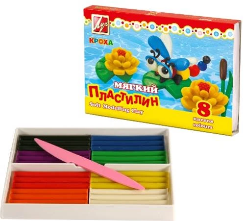 Мягкий восковой пластилин "Кроха" 8 цв. по 15 г, стек, картонная коробка, "Луч"