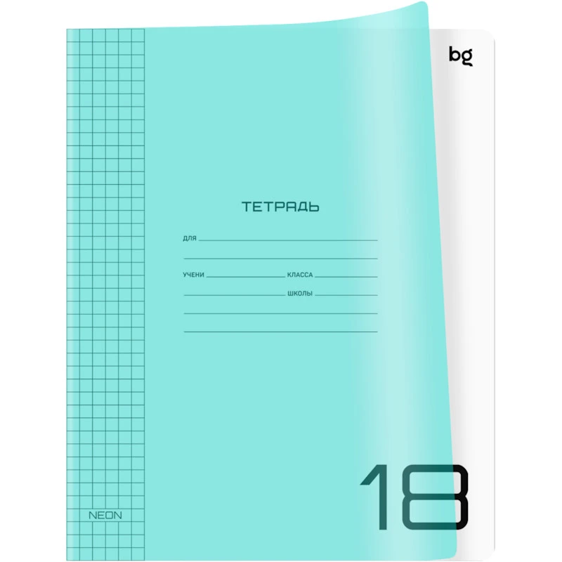 Тетрадь 18 л. ф.А5 (205*165 мм), клетка, белизна 100%, поля, скоба, пластиковая обложка, "BG"