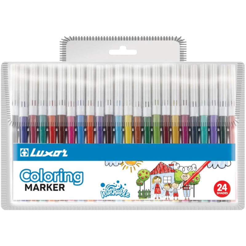 Фломастеры Coloring", 24 цв. 148 мм, линия 0,8 мм, ПВХ, "Luxor"