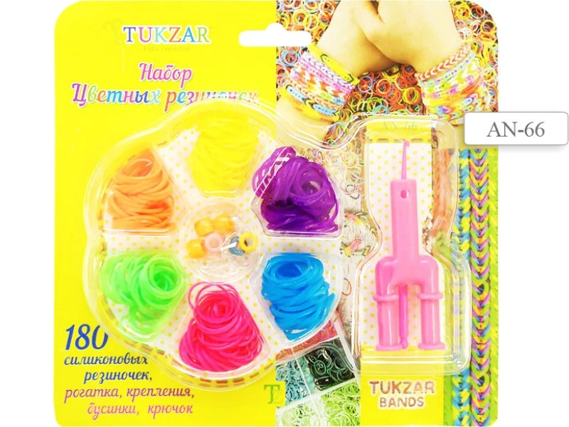 Набор цветных силиконовых резинок 180 шт. + рогатка, крепления, бусинки и крючок. - "Tukzar"