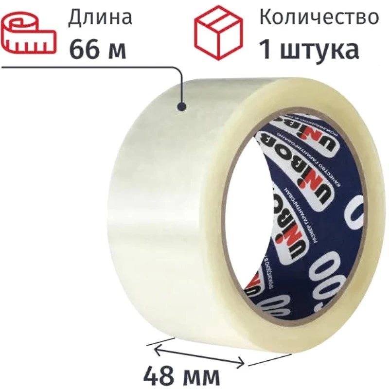 Скотч "400" 48 мм*66 м, 40 мкм, прозрачный бесцветный полипропилен, акриловая эмульсия, "UNIBOB"