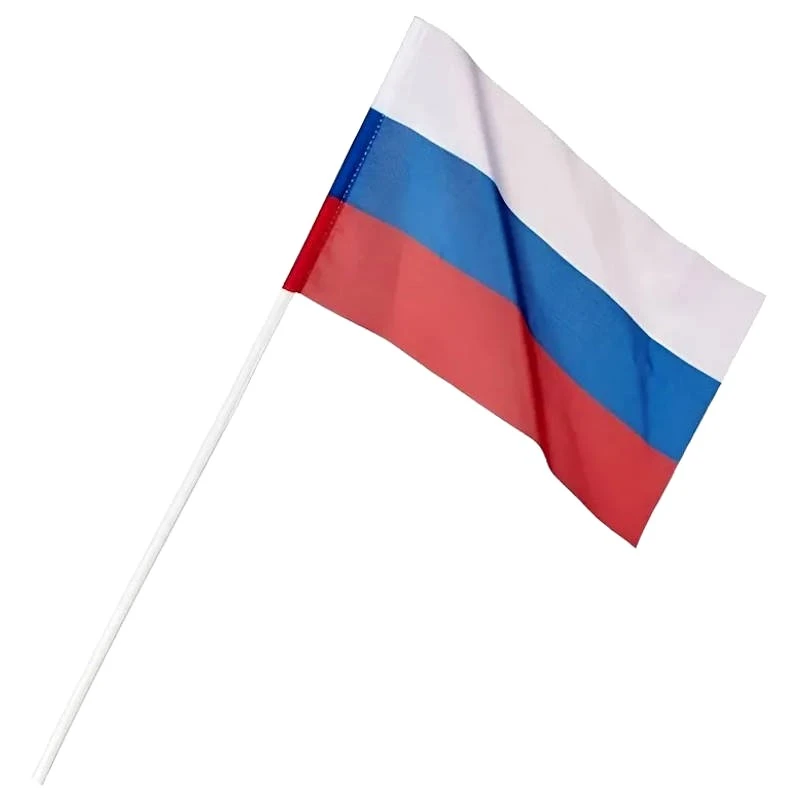 Флажок РФ, 150*220 мм, шелк, пластмассовое белое древко 5*360 мм.