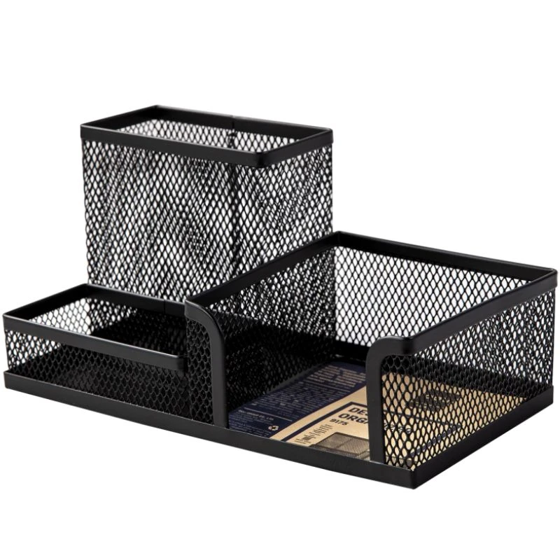 Органайзер настольный 3 отделений, черная металлическая сетка, 210*103*100 мм, "Deli"
